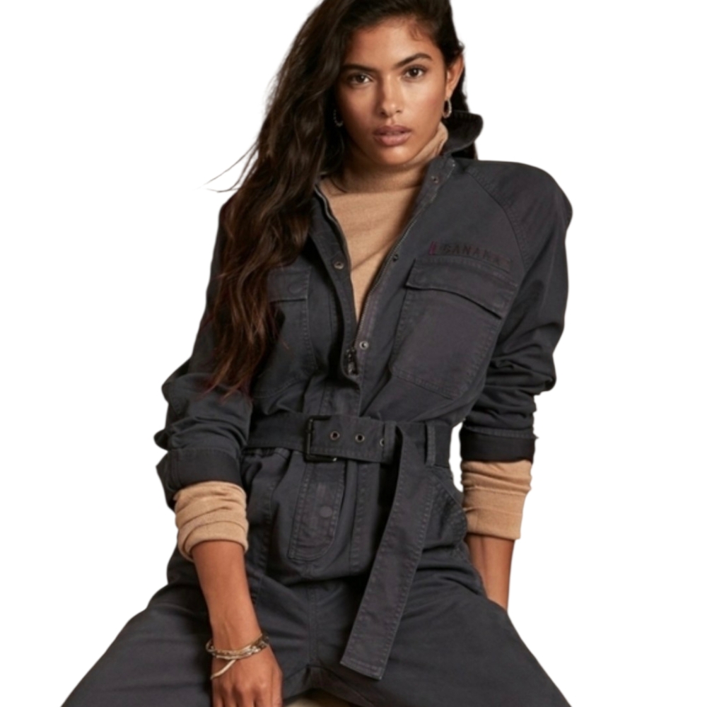Banana Republic Cargo Jumpsuit Charcoal Grey Sz 14